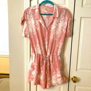 Floral Pink & White Romper with Tie Waist